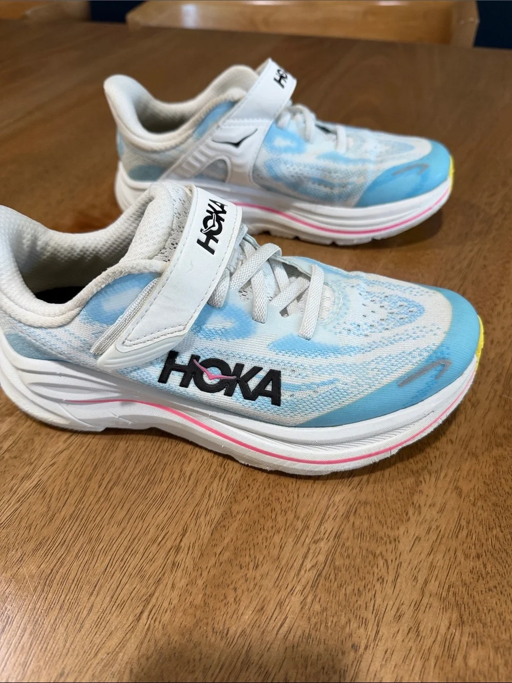 Hoka Kids Light Blue and White Hook-and-Loop Sneakers